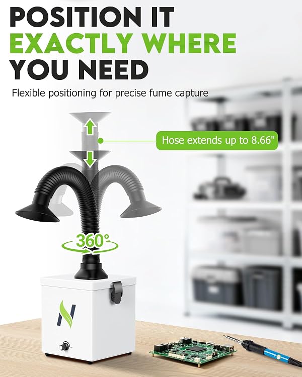 NEETOP Solder Fume Extractor, 168m³/h Adjustable Suction Smoke Absorber with H13 HEPA, 99.99% Purification Compact Desktop Fume Extractor with Flexible Hose for DIY Soldering Electronic Repair by NEETOP - Image 5