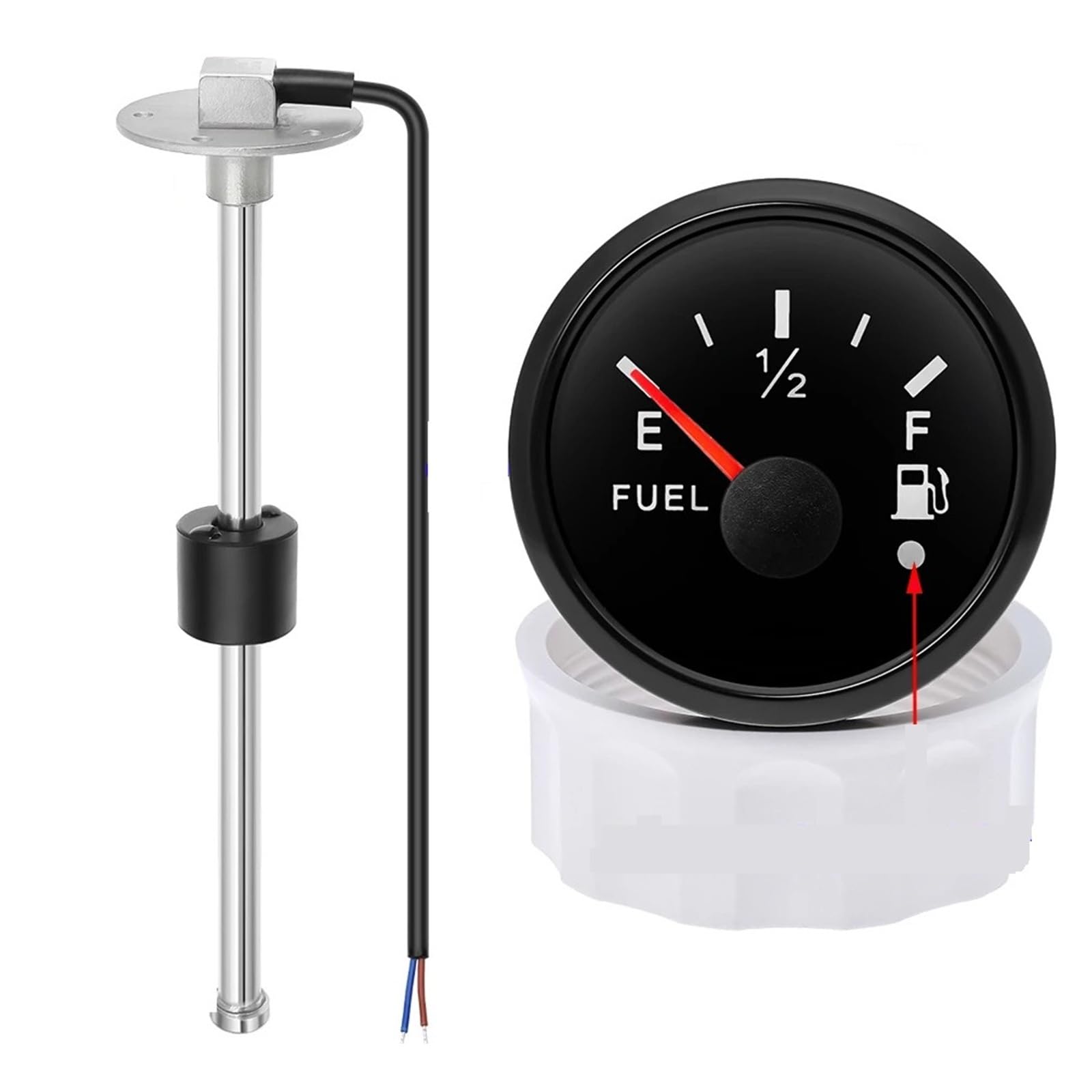 Wodoodporny IP67 52mm wskaźnik poziomu paliwa + czujnik poziomu oleju czerwona dioda LED miernik zbiornika oleju z alarmem samochodowym RV Camper Stabilne monitorowanie(240-33ohm,125mm SensorXGauge)