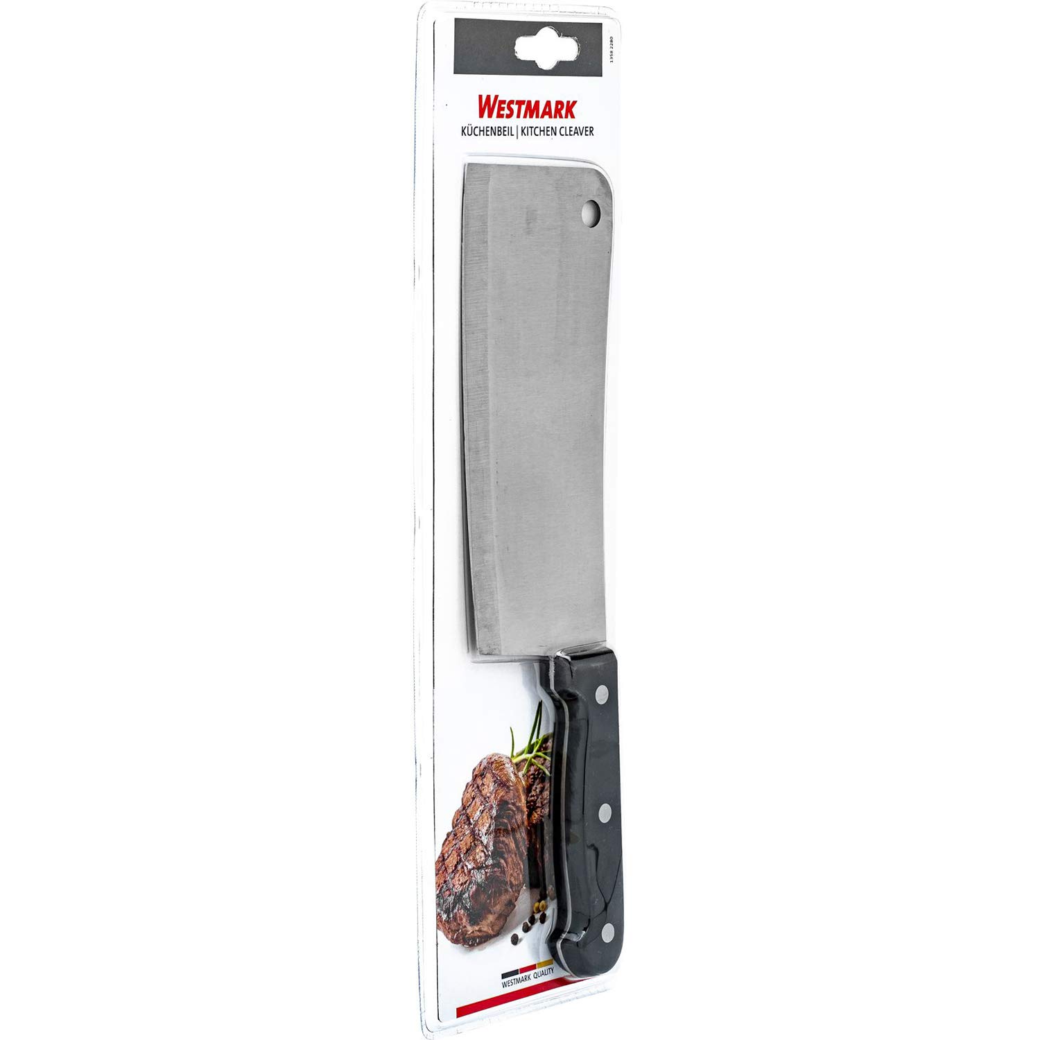 Westmark Hacha de cocina, Hoja ancha, longitud total: 30 cm, Acero inoxidable/plástico, Negro/plateado, 13582280