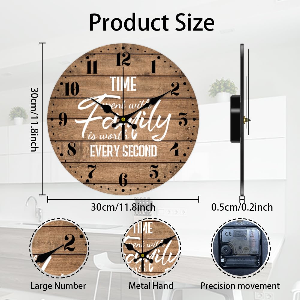 CHGCRAFT 12inch Time Spent with Family Wall Clock Vintage en Farmhouse Sentence Round for Living Room Kitchen Bedroom Office - Image 2
