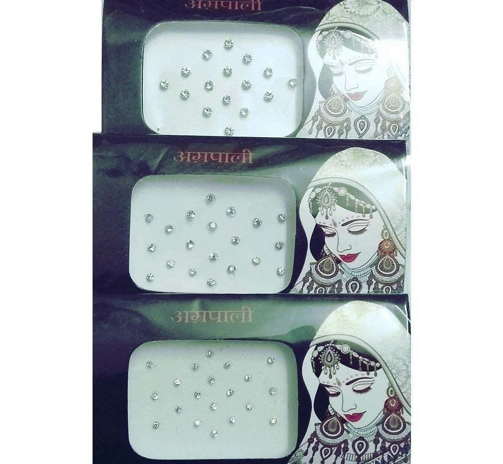 Round Silver Stone Bindi For Women (Pack of 3) (White Stone Round)-picture-41