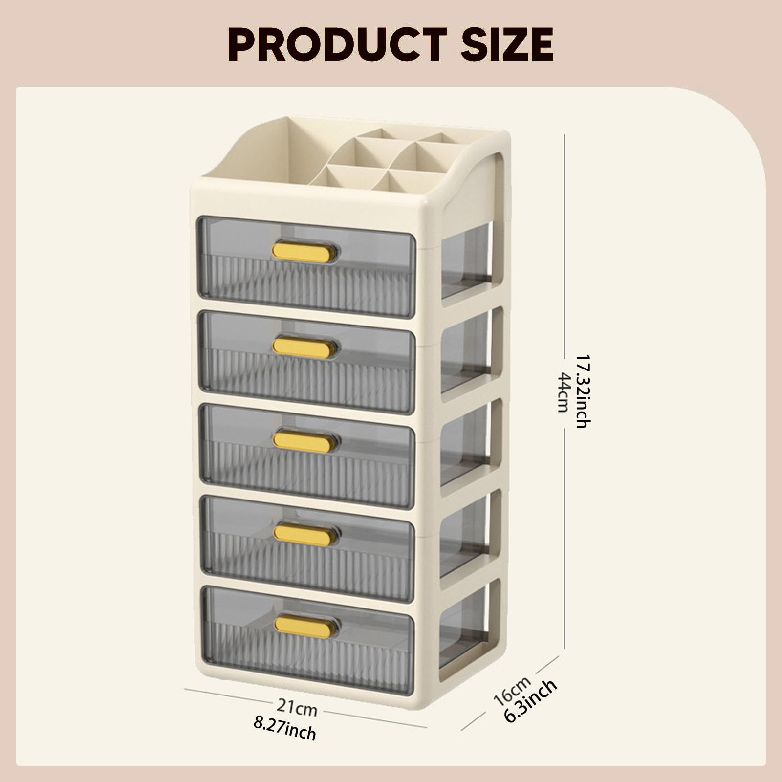 Organizzatore Da Scrivania con Cassetti, Contenitore per Cosmetici, Organizer per Trucchi E Accessori, Crema Marrone a 5 Strati