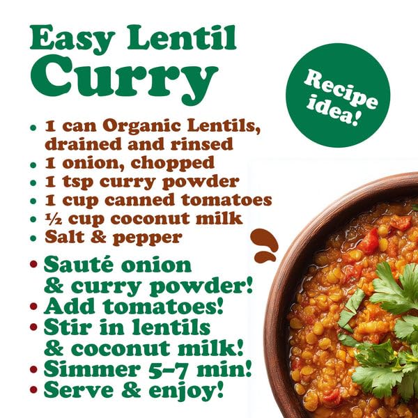 Food to Live Organic Canned Lentils, 14 oz (Pack of 8) – Unsalted, Non-GMO, Vegan. Ready to Eat. Perfect for Salads, Soups and Quick Meals. Wholesale