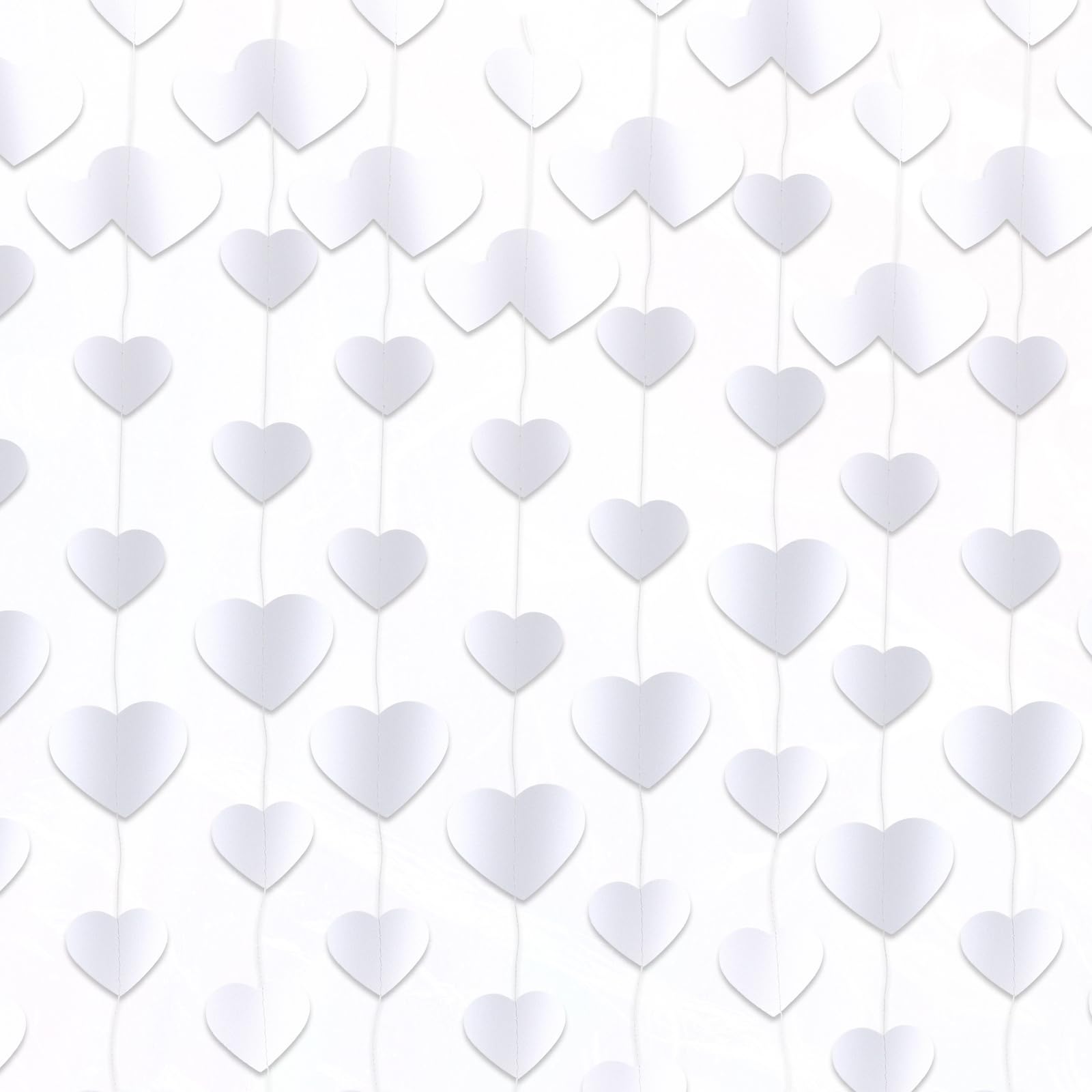 4 Strands White Heart Garland, 52Ft Love Heart Garland Hanging Streamers Wedding Hanging Decoration for Valentine's Day Birthday Bridal Shower Anniversary Party Supplies, White
