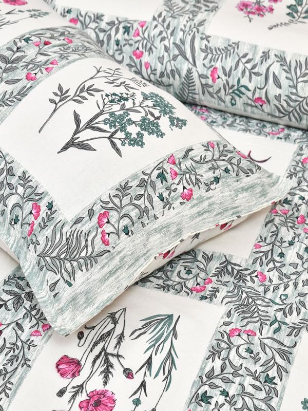Image of Jaipur Fabric Double Bed Sheet with 2 Pillow Covers | Modern Printed Bedding Set for Bedroom