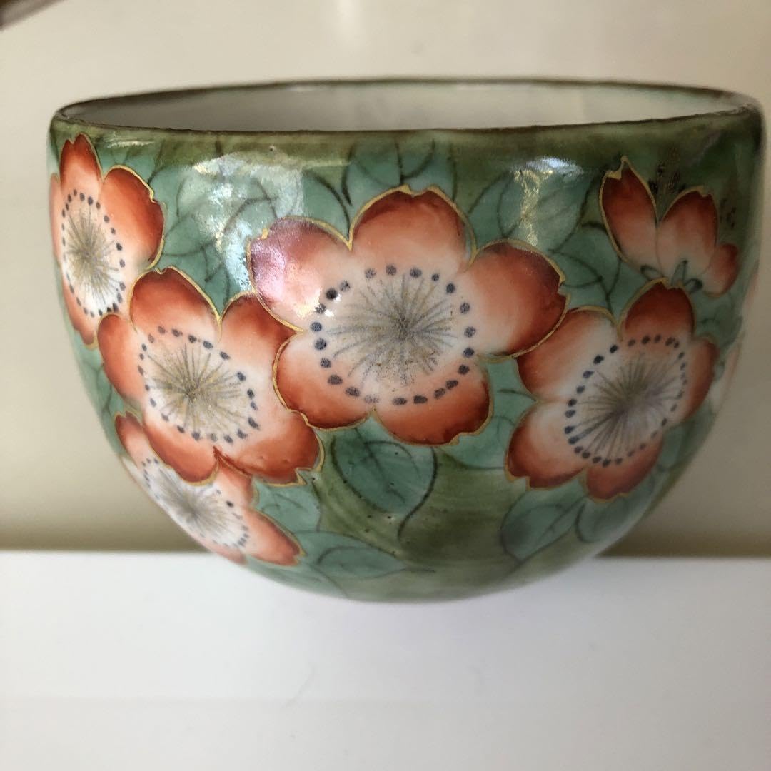 Kyoto Ware Pottery Rice Bowl, Matcha Bowl, Floral Pattern