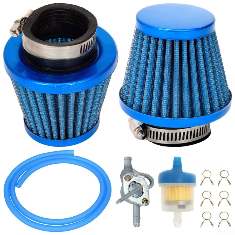Motorrad Luftfilter 38mm für Vergaser Einbau(Blue) | Edelstahl-Gitter, ABS-Körper, staubdicht, motorschonend, 38mm Durchmesser, passend