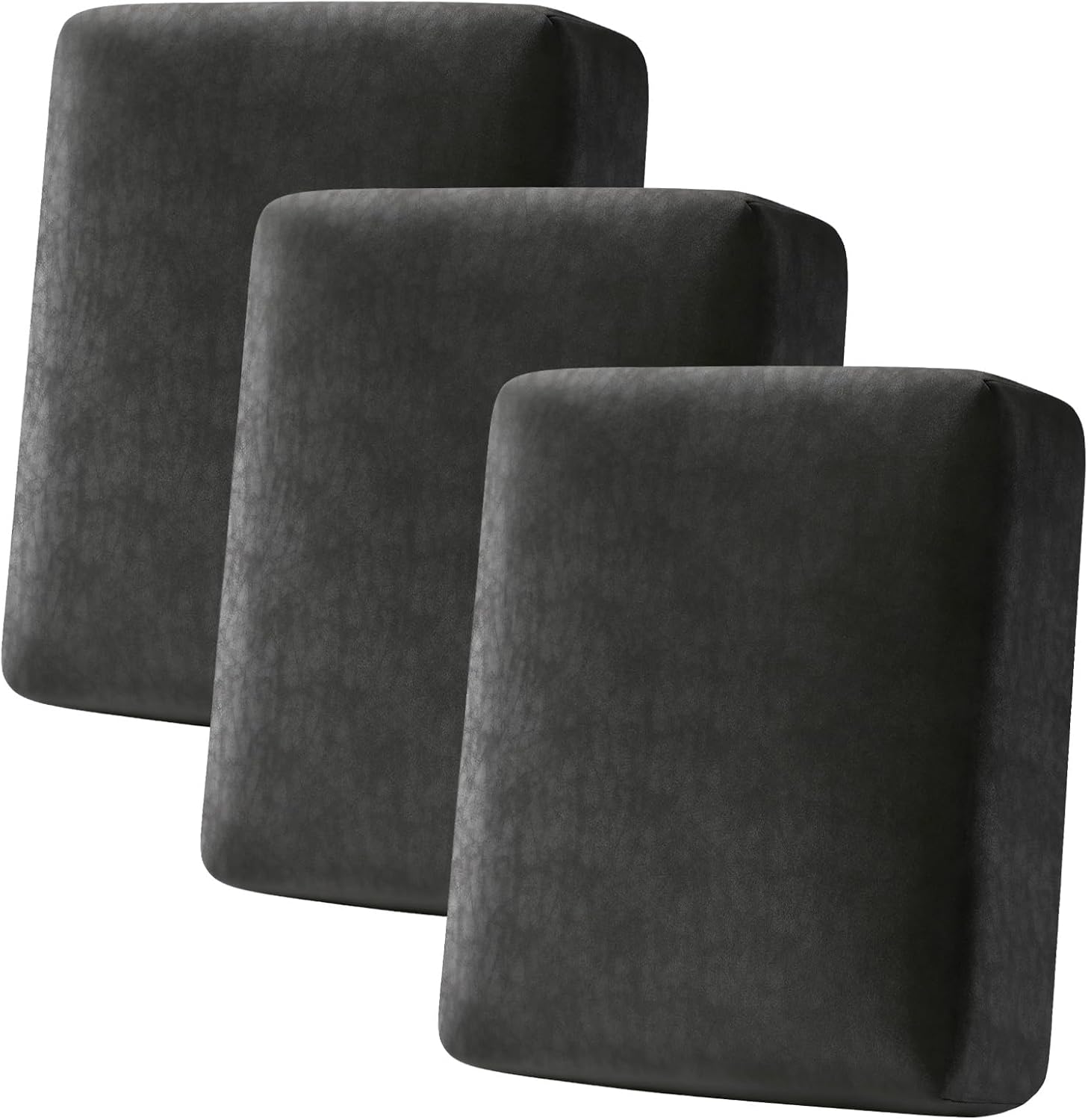 Premium PU Leather Couch Cushion Cover Skin-friendly Sofa Cushion Covers Individual Stretch Soft Thickened Couch Seat Covers Luxurious Furniture Protector for Living Room (3 Cushion Sofa, Black)
