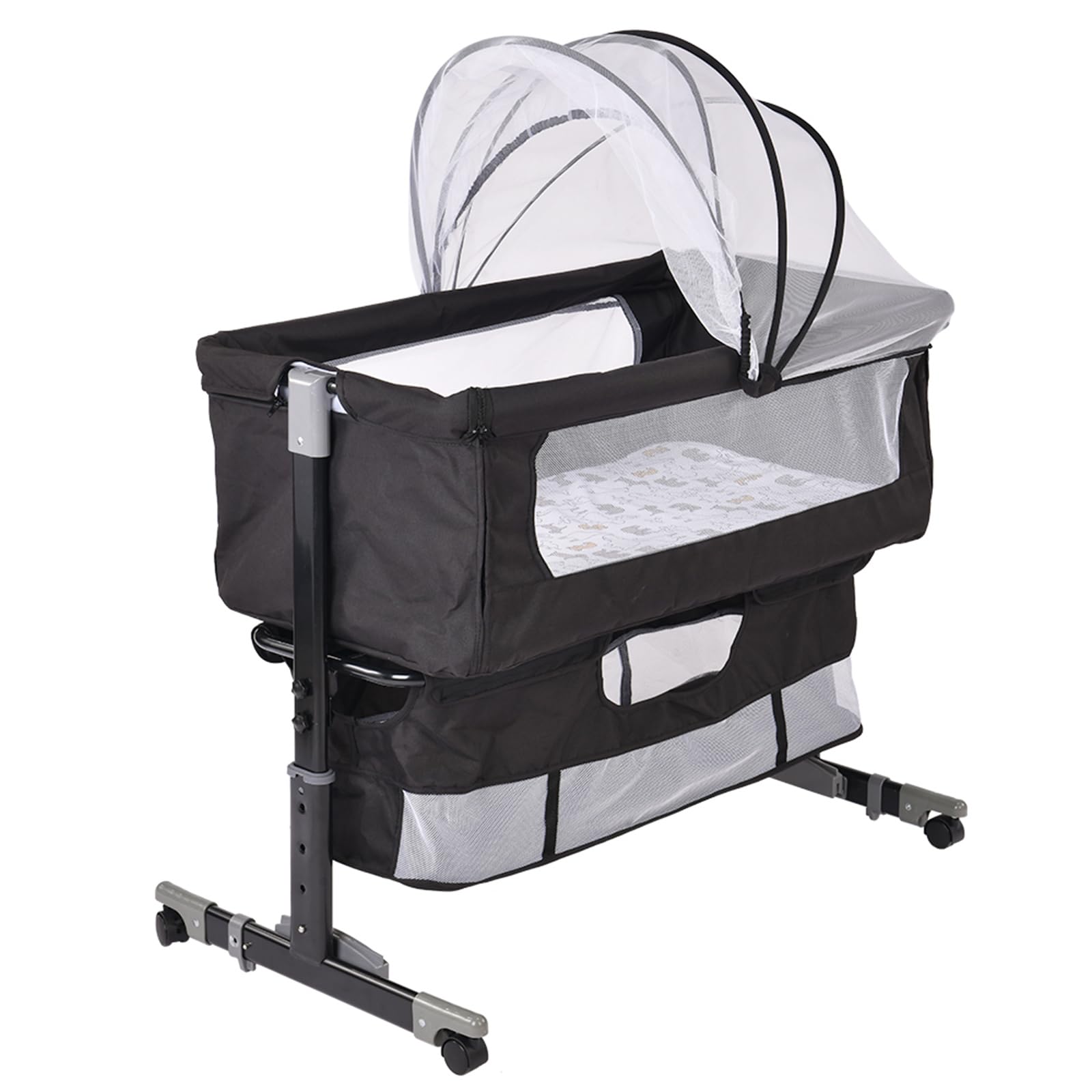 homewell Cododo Bebe 3 in 1 Letto Culla per Neonati, Letto Portatile con Borsa Portaoggetti, Ruote E Zanzariera