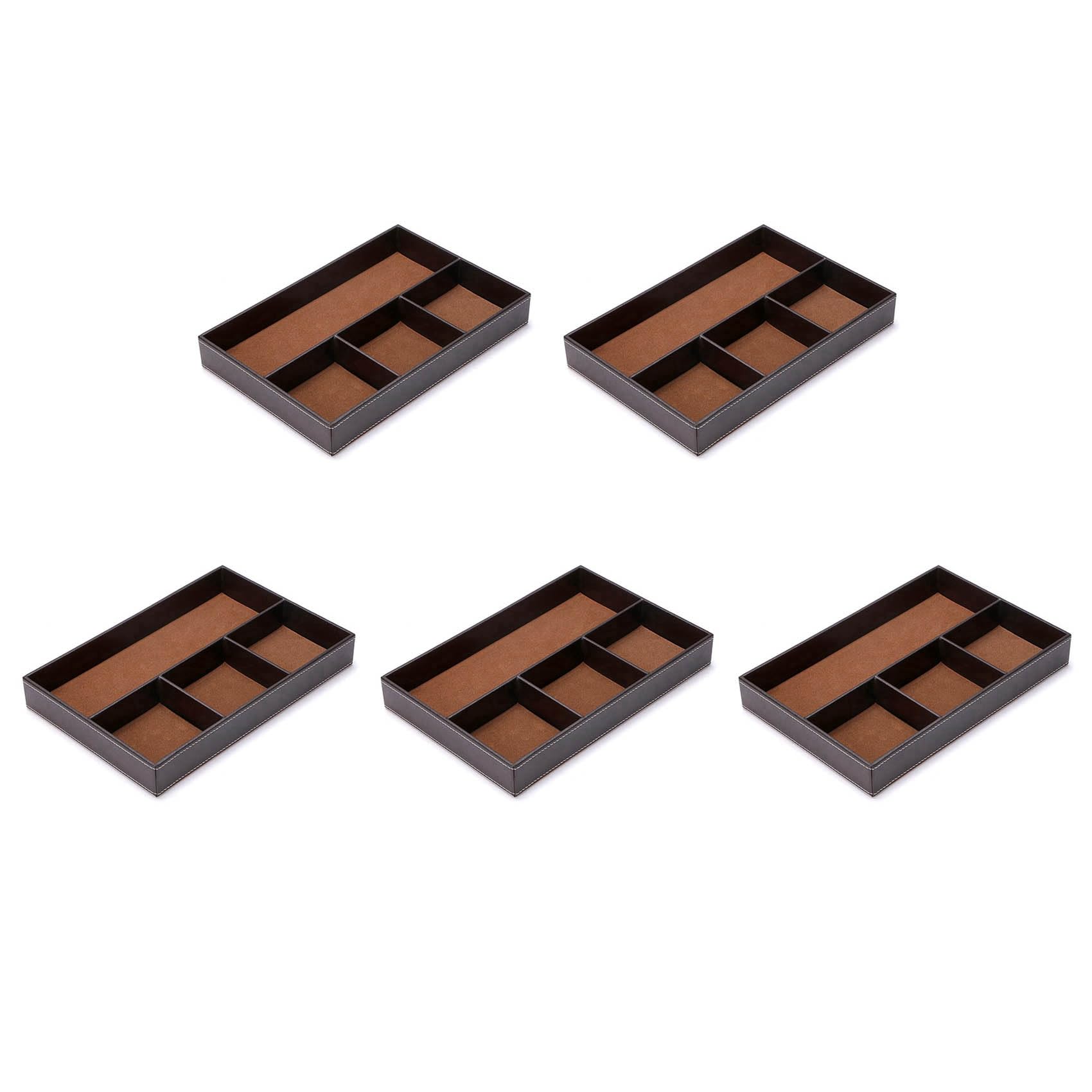 Vjsujehgy 5X 4 Slots Desk Drawer Organizer, Pu Leather Drawer Storage Organizer Divider for Desk Supplies Value Collection