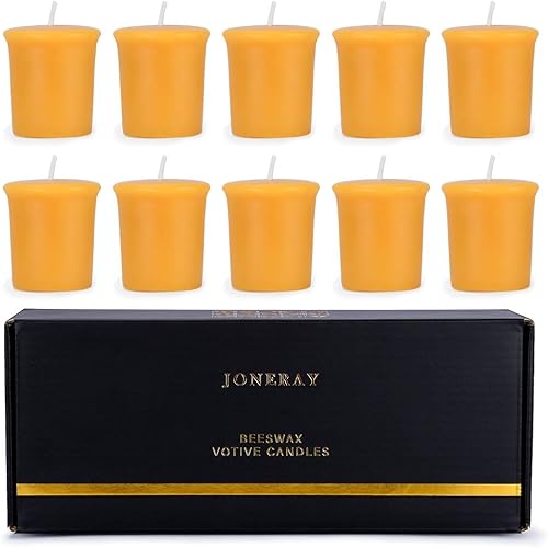 Miniatura 1 de JONERAY Paquete de 10 velas votivas de cera de abeja pura y natural, juego de regalo de velas hechas a mano para vacaciones, bodas, fiestas