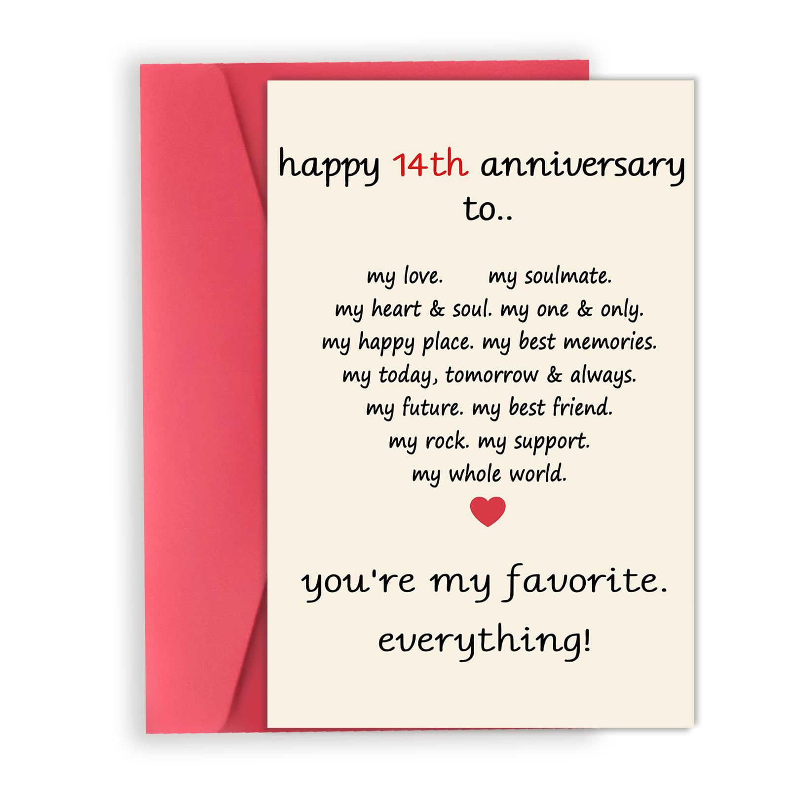 OJsensai Classy Heart 14th Anniversary Card for Him Her, Best 14 Years Marriage Aday Gifts for Husband Wife, Ivory Anniversary Card Gift