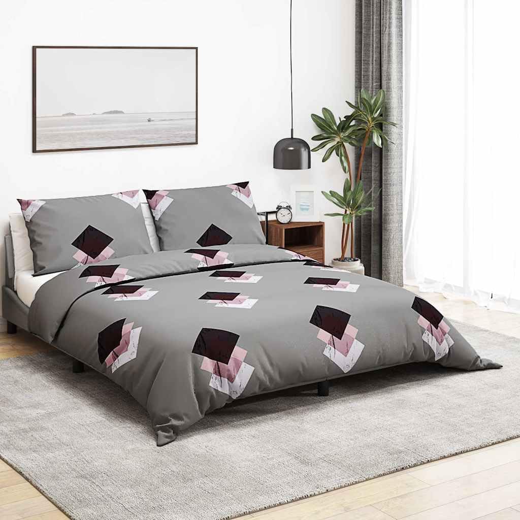 Parure de lit en coton gris 155 x 220 cm housse couette infroissable lit