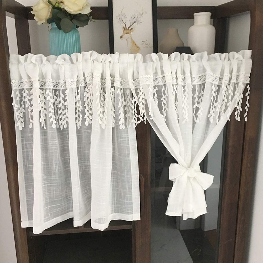 Cortinas cortas para ventana de cocina de estilo cafeteria y panel pequeno blanco