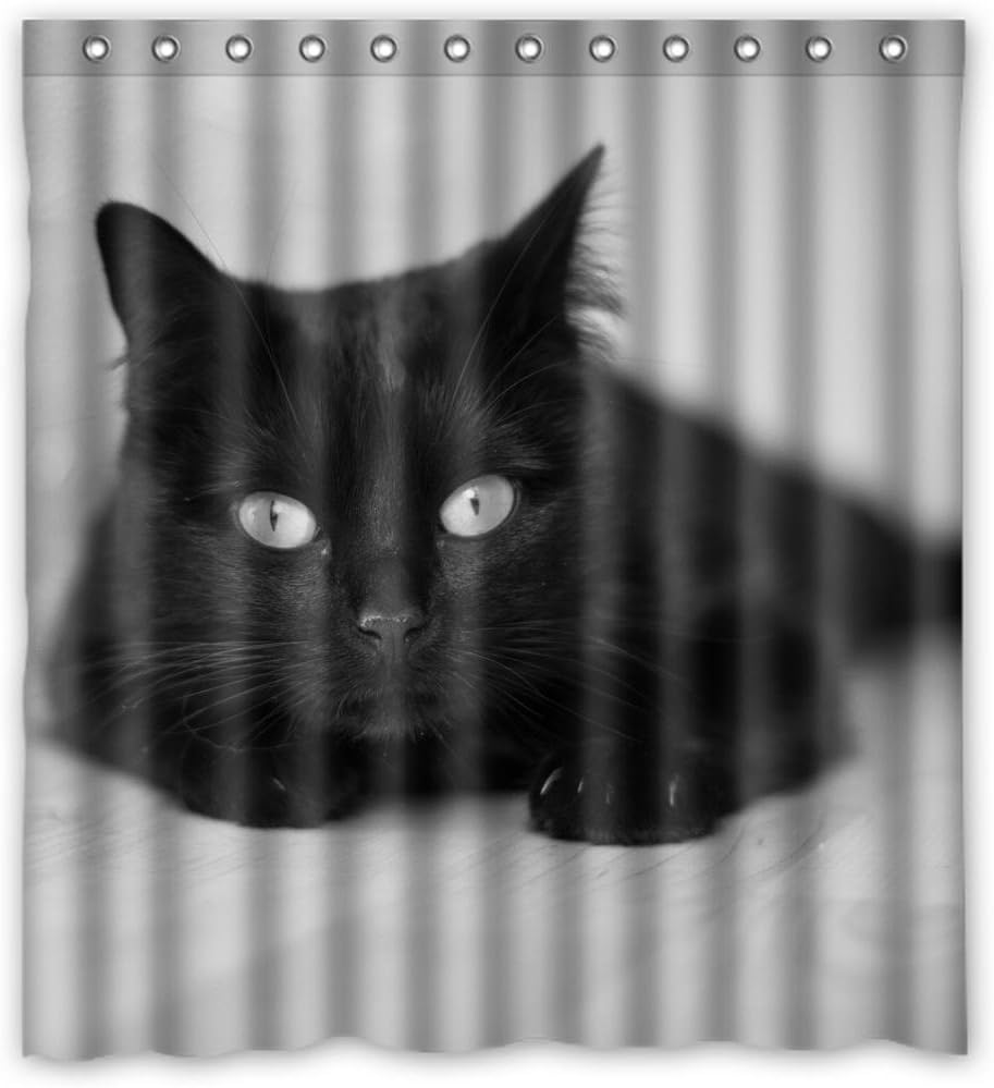Cute Black Cat White Eyes Waterproof Shower Curtain 66"(w) x 72"(h)