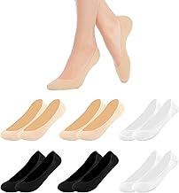 Deepton Füßlinge Damen, 6 Paar Ballerina Socken Weich Baumwolle, Unsichtbare Füßlinge Atmungsaktiv, Rutschfeste Sneaker Socken mit Siliconpad, Füßlinge Damen 39-42(Schwarz, Hautfarben und Weiß)