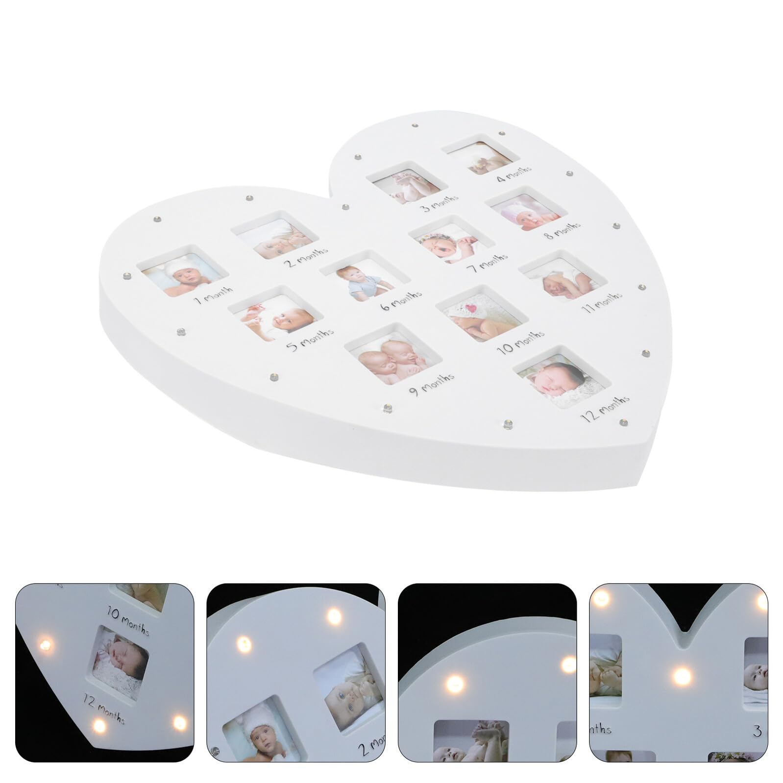 Marco de Fotos para Ñiño con Luz en Forma de Corazón 12 Meses de Crecimiento Tamaño 335X32 CM Decoración Infantil para Pared y Mesa Obsequio Original para Recién Nacidos