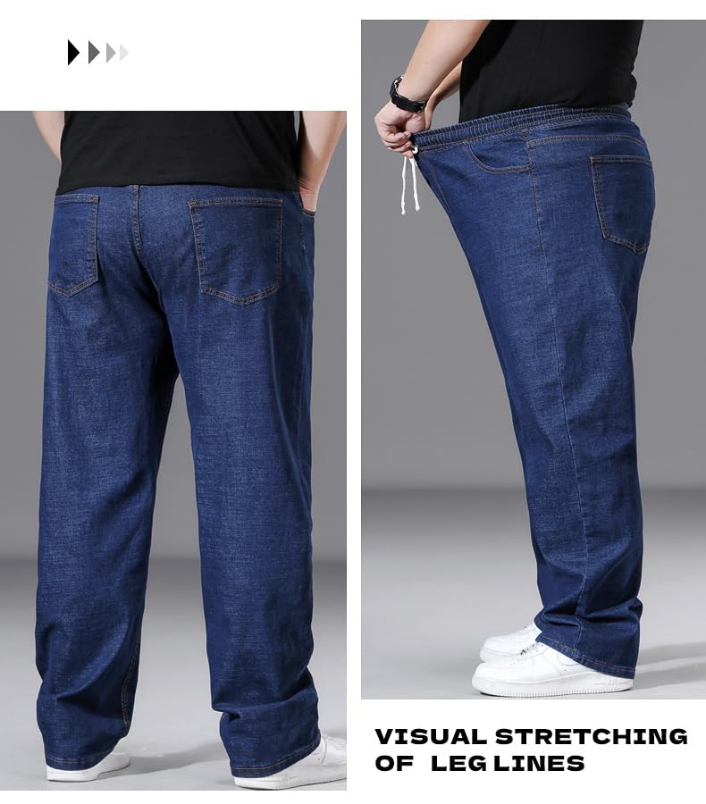 Men's Plus Size Straight Leg Jeans with Elastic Waist & Drawstring (XL-8XL) - Casual Loose Stretch Denim Pants4
