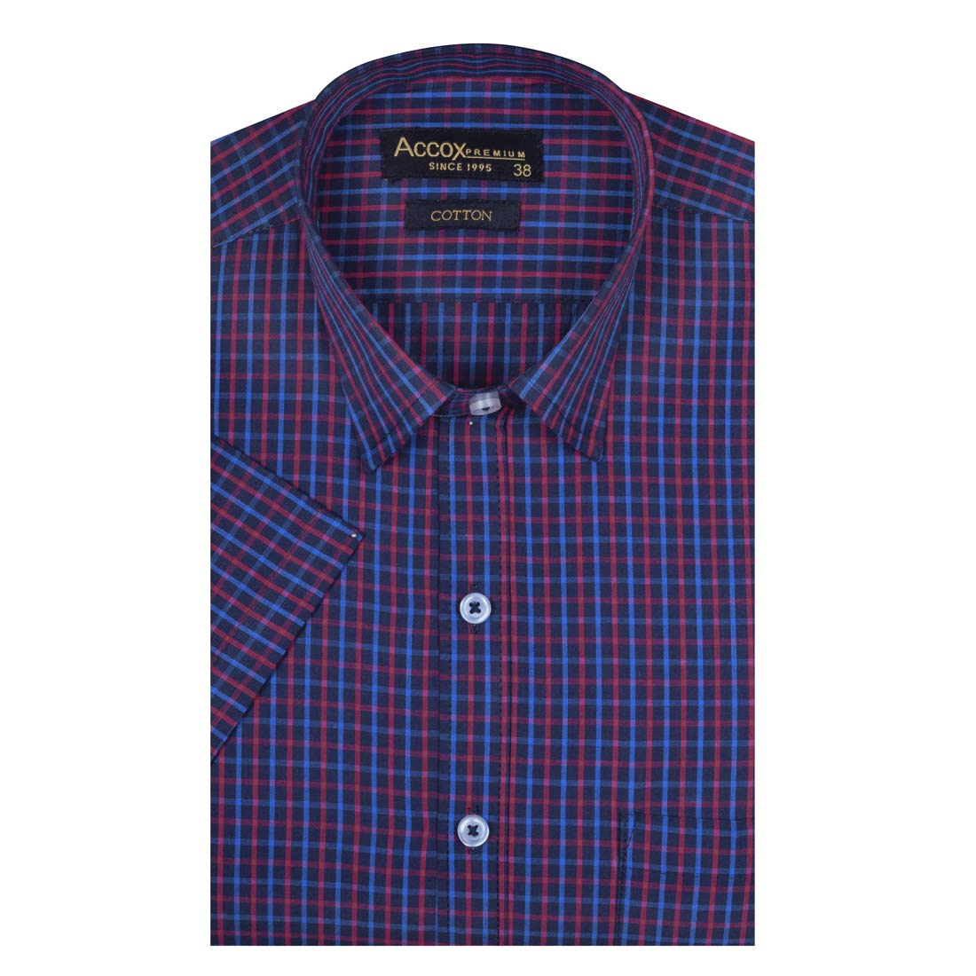 accox Men's Half Sleeves Formal Regular Fit Cotton Check Shirt(Multi,GC123)-picture-13
