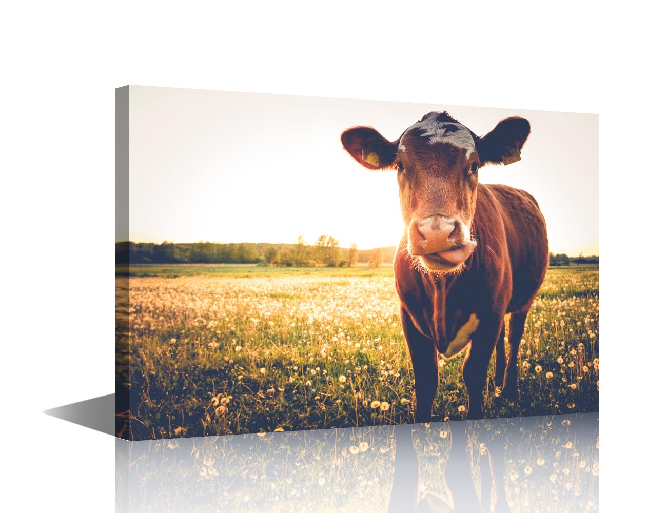 Scottish Highland Bull Paintings Canvas Wall Art Prints Highland Cattle with Big Horns Artwork Wall Decor Home Decor for Living Room Bedroom Office Posters Framed Ready to Hang 36x24 in