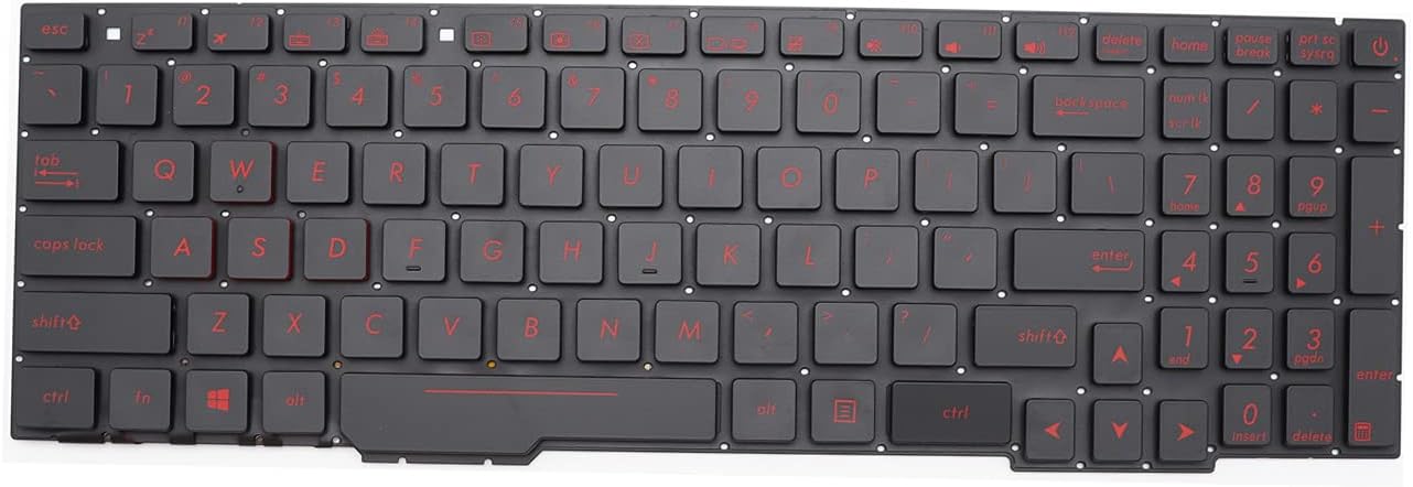 Abakoo Red US Keyboard with Backlit for ASUS FX553VD FX53VD FX753VD FZ53V GL553 GL553V GL553VW ZX553VD Rog GL753 GL753V GL753VE GL753VD (USB, 104 Keys, Ergonomic, Modern, Ambidextrous)