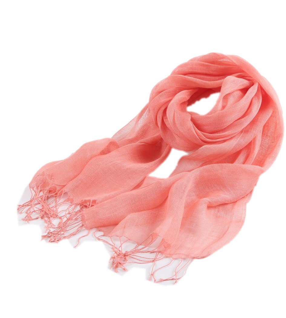 Prettystern uni coloured plain fringes 100% linen Cool Casual spring summer shawl - T14 watermelon red