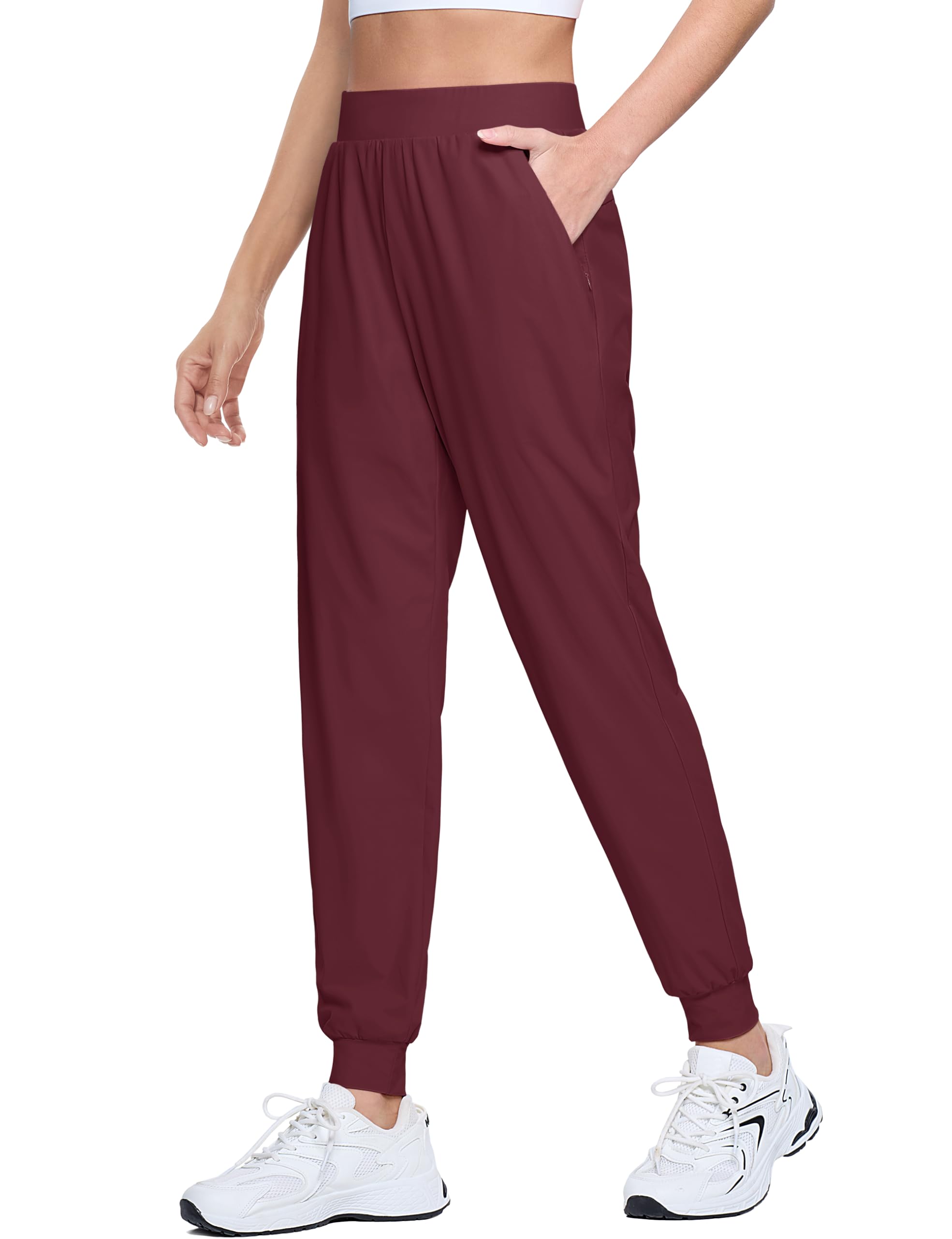 MAGCOMSEN Joggers for Women — High Waisted Golf Pants, Lightweight Hiking Pants, Quick Dry Workout Running Athletic Joggers (Burgundy, Small)