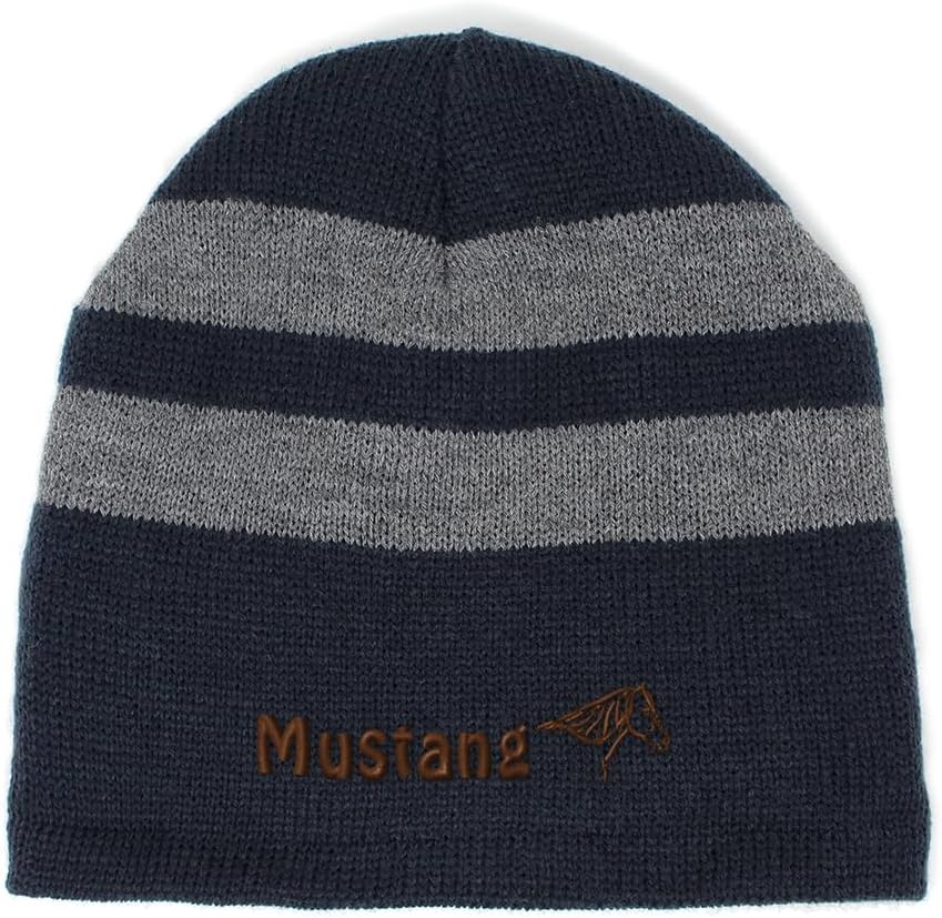 Custom Striped Beanie for Men & Women Mustang Acrylic Fleece Skull Cap Hats 1 Size