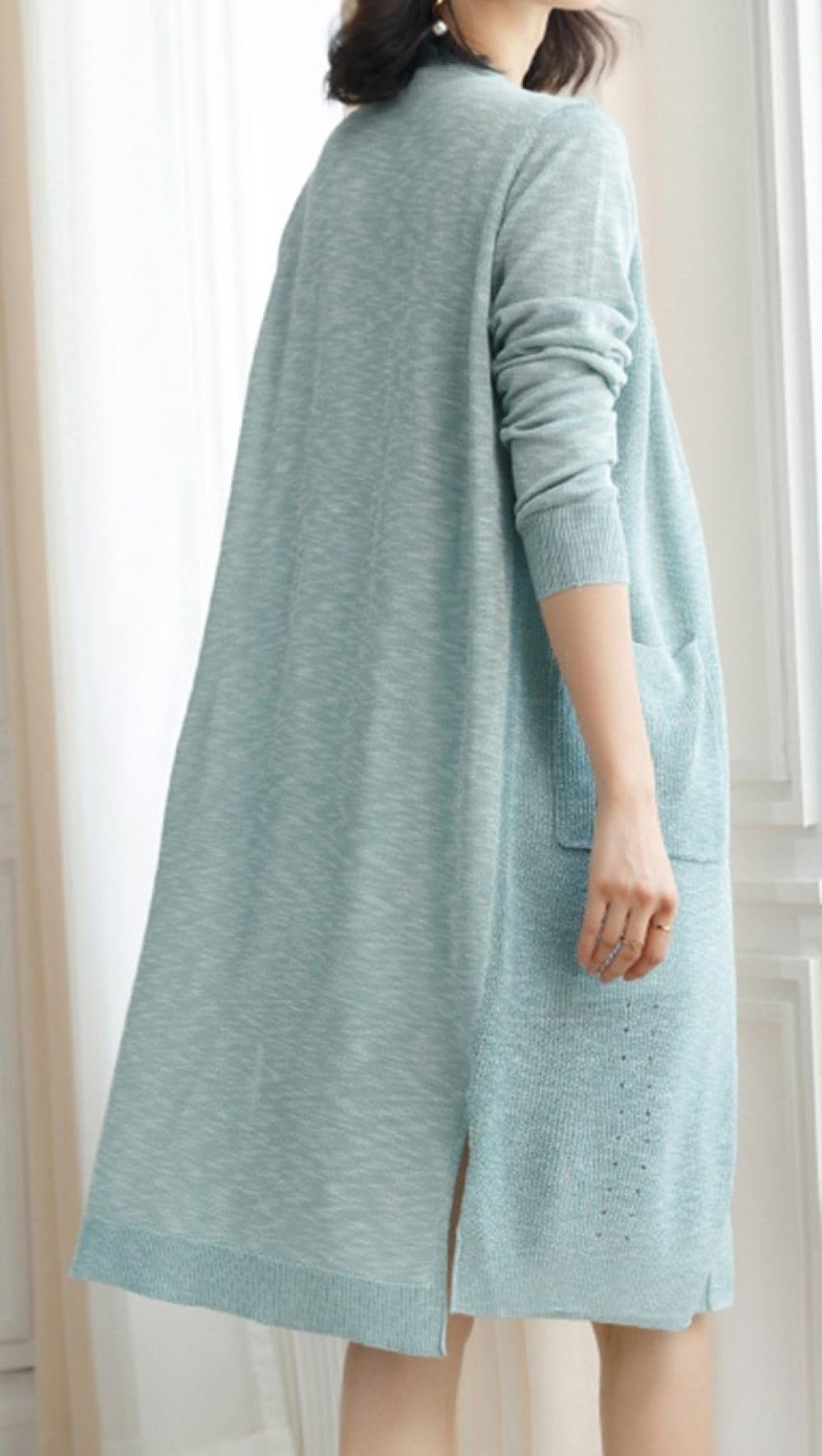 Damen Strickjacken elegant vorne offen Kimono Cardigan leicht langärmelig Taschen Mantel lässig Trench Übergangsjacke Abendparty Achselzucken Schaloberteile