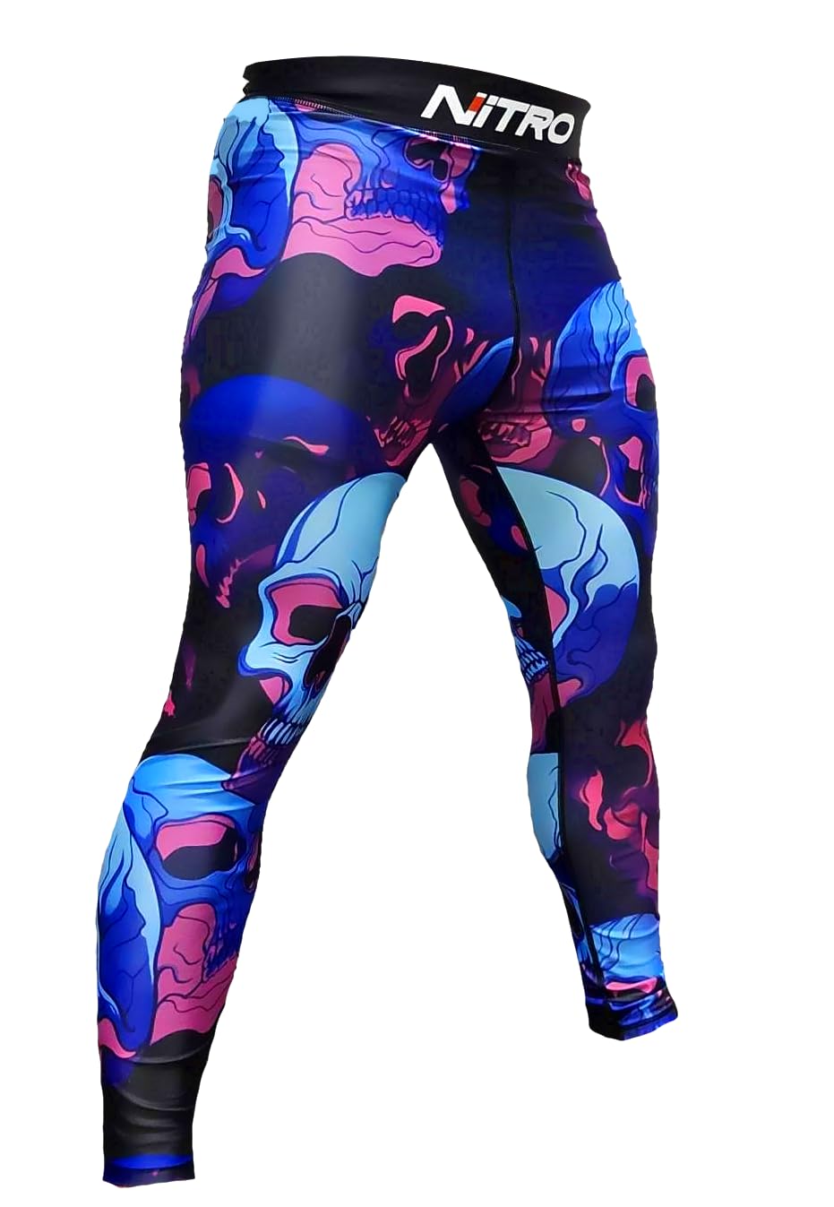 Nitro Fight Wear - Adult BJJ No Gi Spats - Leggings - Grappling Compression Pants (US, Alpha, Small, Regular, Regular, Skulls)