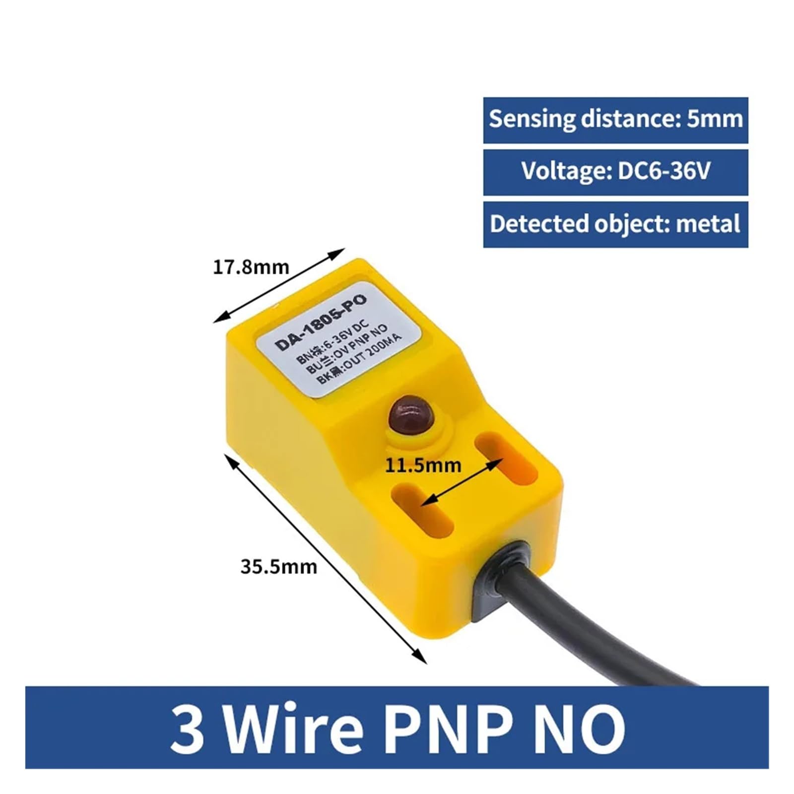 5pcs Proximity Switch 1805 5mm NPN PNP Square Metal Sensor Three Wire DC 5V Limit 24V NO NC 3(1805 PNP NO 5pcs)
