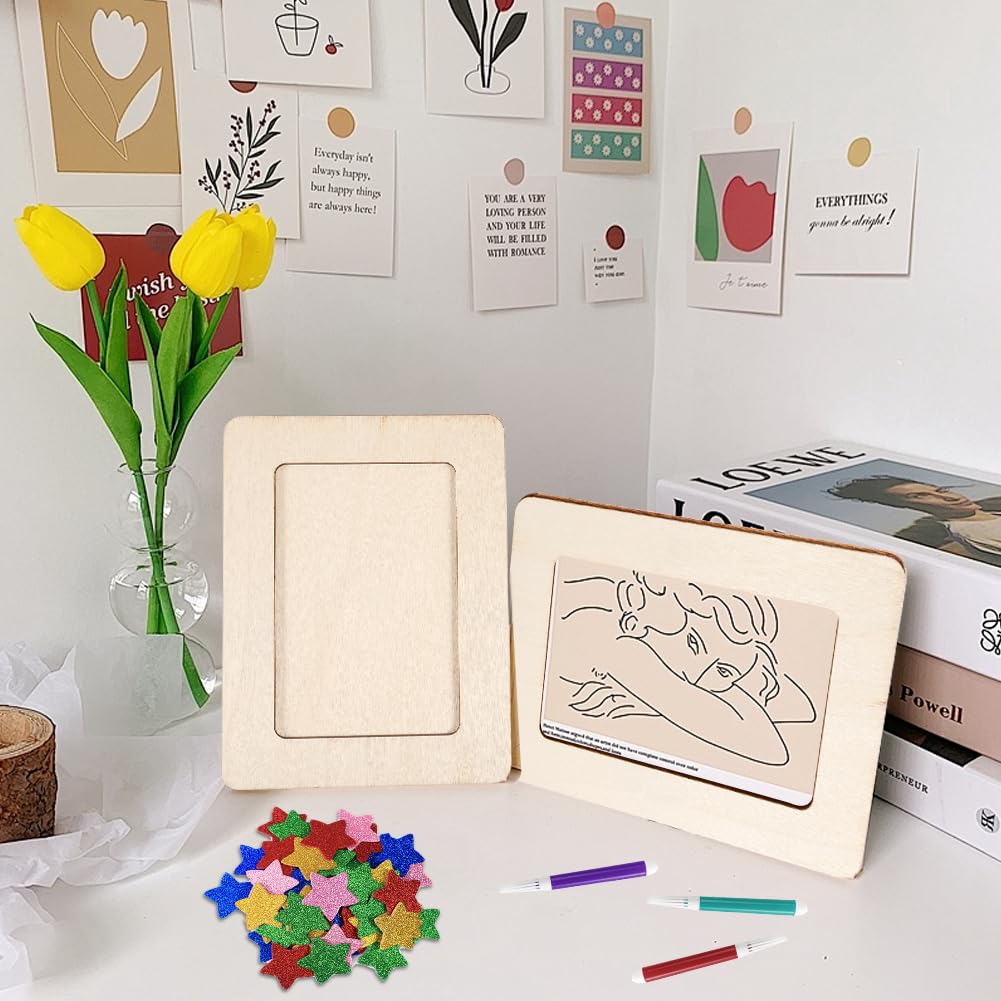 Set Di 10 Cornici Portafoto In Legno Per Bambini Fai Da Te - Con Pennarelli, Sticker E Strass Glitterati - 5