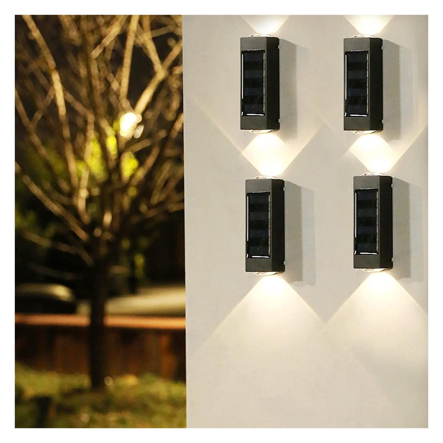 Lámparas de pared para exteriores retro Paquete de 1/4 luces solares for vallas al aire libre IP65 impermeable LED luces de pared solares aplique de pared exterior porche lámpara de pared for patio tr