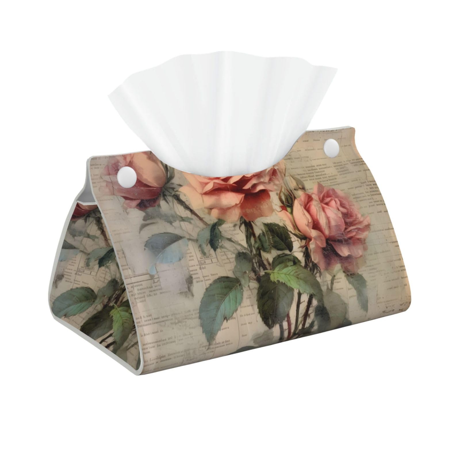 PU Leather Tissue Box Cover Rectangle Issue Box Cover, Vintage Flower Floral Plant Retro Design Modern Tissue Holder Paper Organizer for Bathroom Living Room Bedroom Car Office Decor