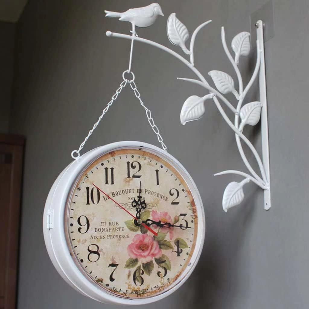 Retro Double Sided Clock Waterproof Outdoor Clock Two Faces Innovative Wall Hanging Clocks with Bird Finial, Quiet Quartz Antique Round Clock