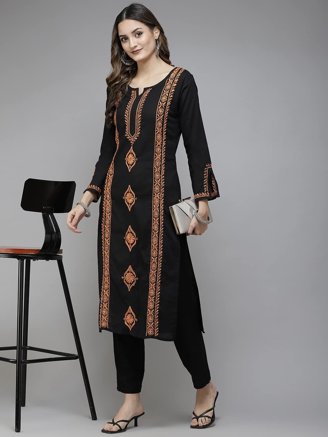 Ada Indian Chikankari Hand Embroidered Straight Cotton Kurta Kurti Tunic Dress for Women A411388 - Image 5