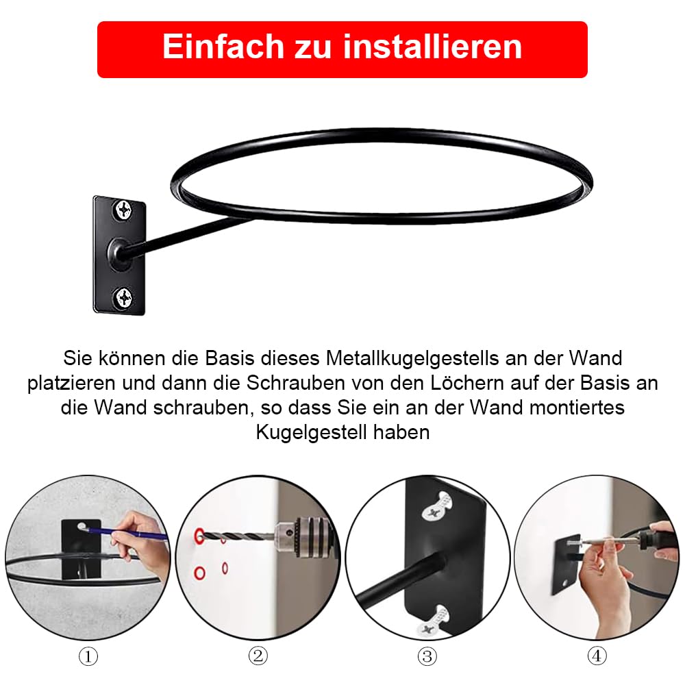 Support Mural LdawyDE Pour Ballon (14 Cm) – Fer Massif, 9 Supports + 20 Vis, Adapté Basket/Foot/Volley, Idéal Chambre Et Garage