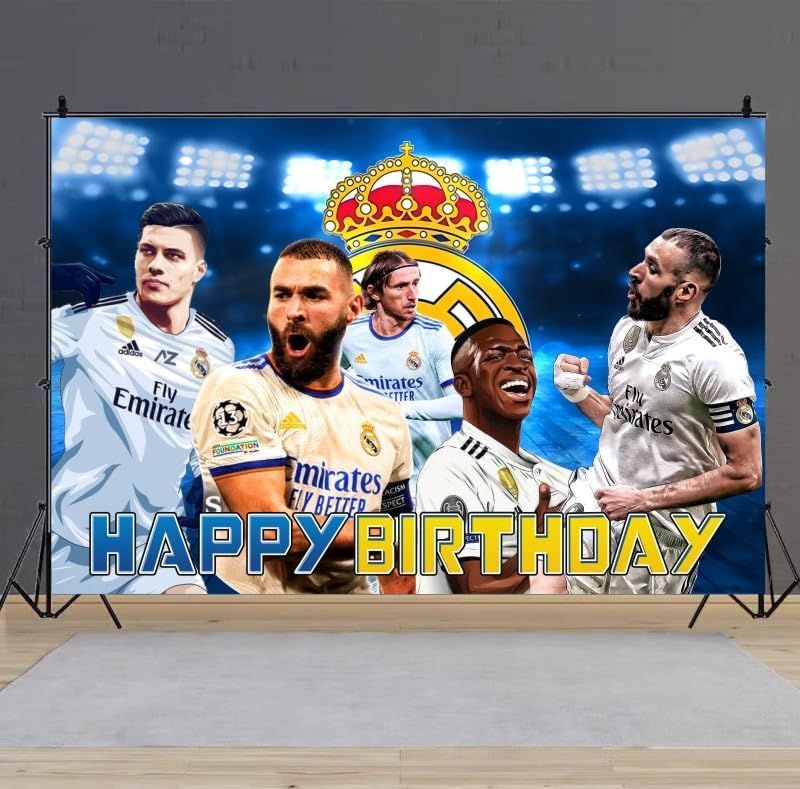 Madrid Football Birthday Party Decorations, 5x3ft Happy Birthday Back Drop Banner Theme Backdrop Banner for Soccer Party Decorations Indoor Outdoor. - Image 4