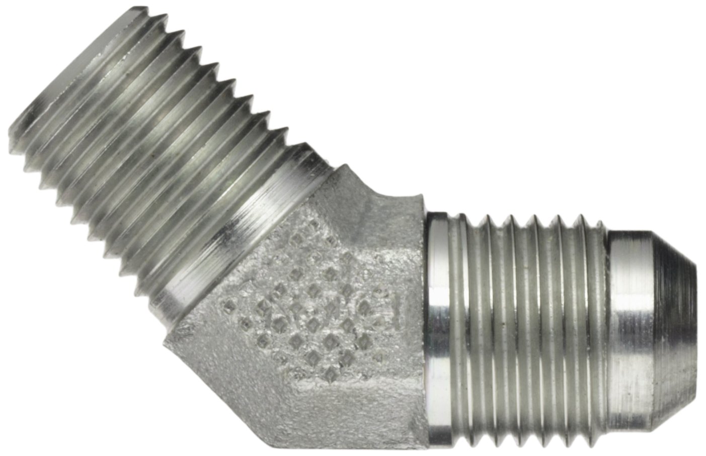 Eaton Aeroquip 2023-4-6S 45 Degree Male Elbow, JIC 37 Degree & NPT End Types, Carbon Steel, 1/4 NPT(m) x 3/8 JIC(m) End Size, 3/8