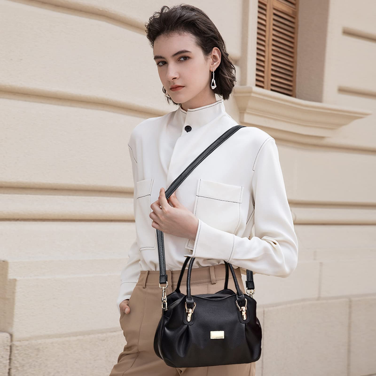 NICOLE & DORIS Womens Designer Handbag Stylish Top Handle Handbags Soft PU Leather Shoulder Bags Crossbody Bag Black