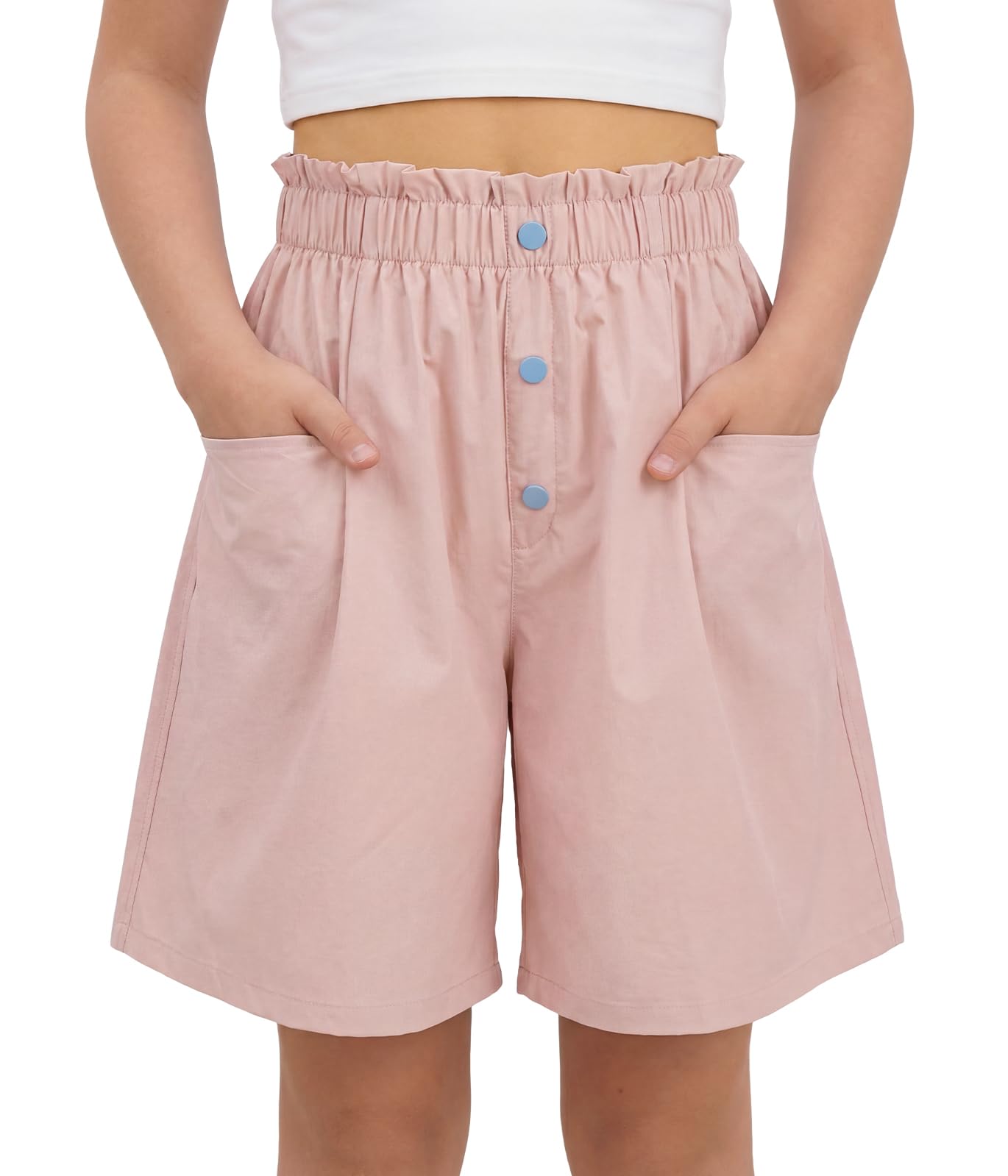 Short d'été Fille Pantalon Court Décontracté Jambes Larges Shorts Taille Élastique Léger Short à Volants Respirant 4-16 Ans