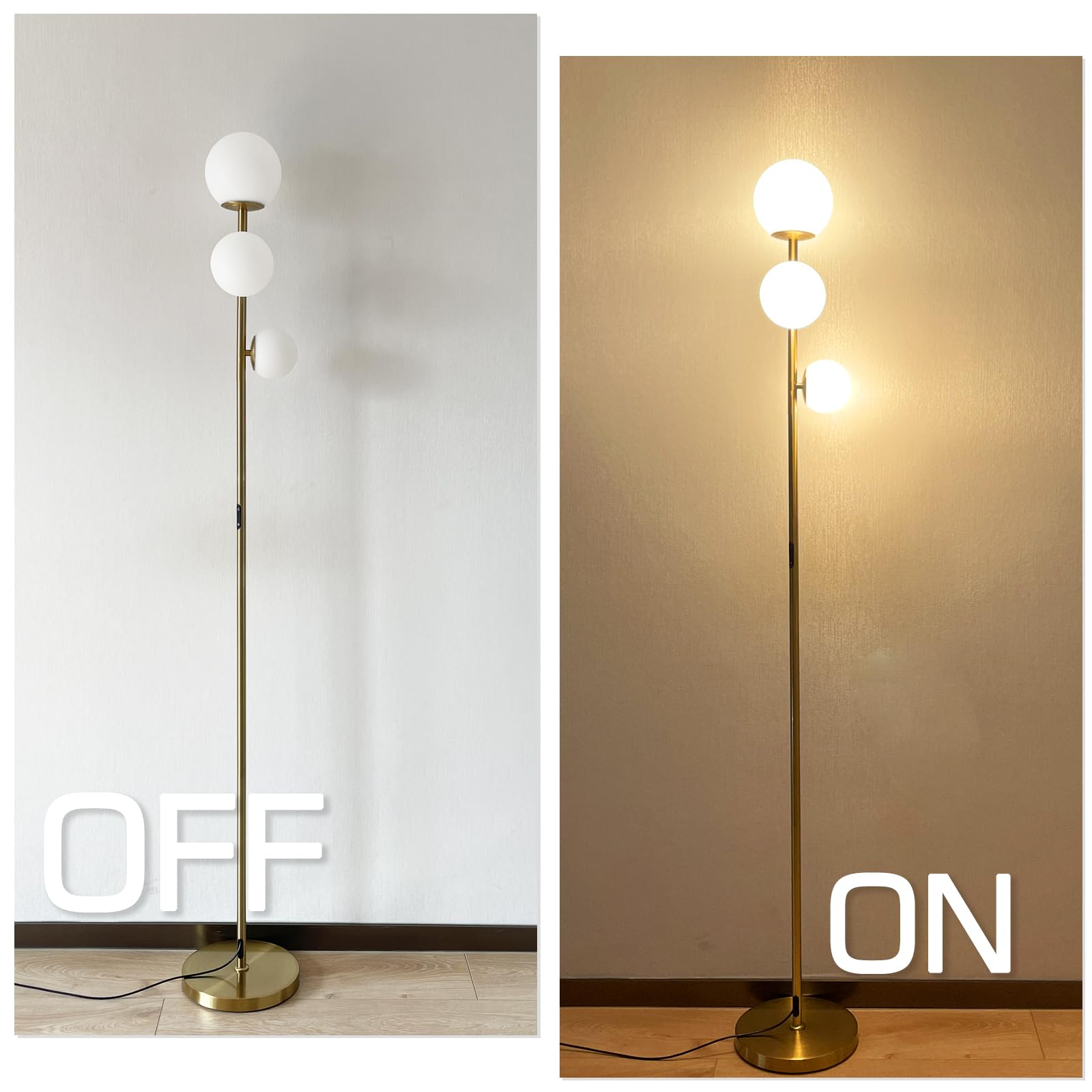 LED Stehlampe 168cm Gold – 3 Rundlichte, dimmbar, Fernbedienung | 168cm Stehlampe Gold | 3 Rundlichte | Dimmbar + Fernbedienung | Farbtemperatur einstellbar | Timer | Wohnzimmer, Büro, Flur
