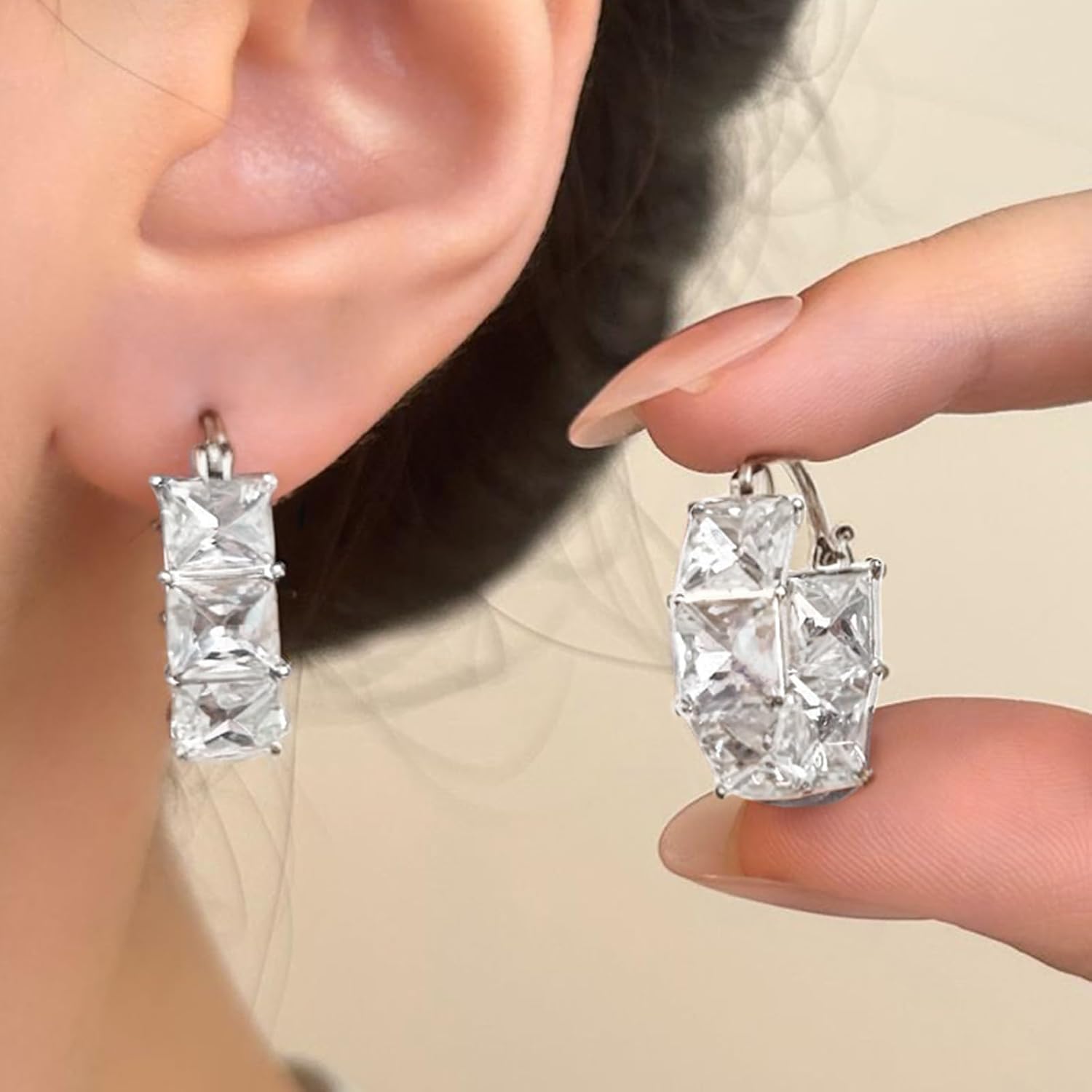 Sparkling Cubic Zirconia Hook Earrings for Women, 4 Front & 2 Inner Stone Dangle Earrings, Hypoallergenic Lightweight, Day to Night Jewelry Gift for Brides, Bridesmaids - Image 8