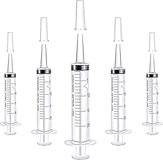 5 Pack 20ml/cc Plastic Syringe Large Syringes Tools Catheter Tip Individually Sealed with Measurement for Scientific Labs, Measuring Liquids, Feeding Pets, Medical Student, Oil or Glue Applicator