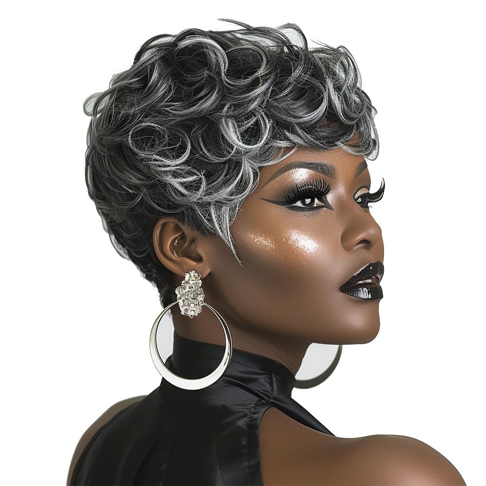 Black Gray Ombre Beauty Wig Amazon.com : Ombre Black Balayage Grey Lace Front Wigs Human  main image 2