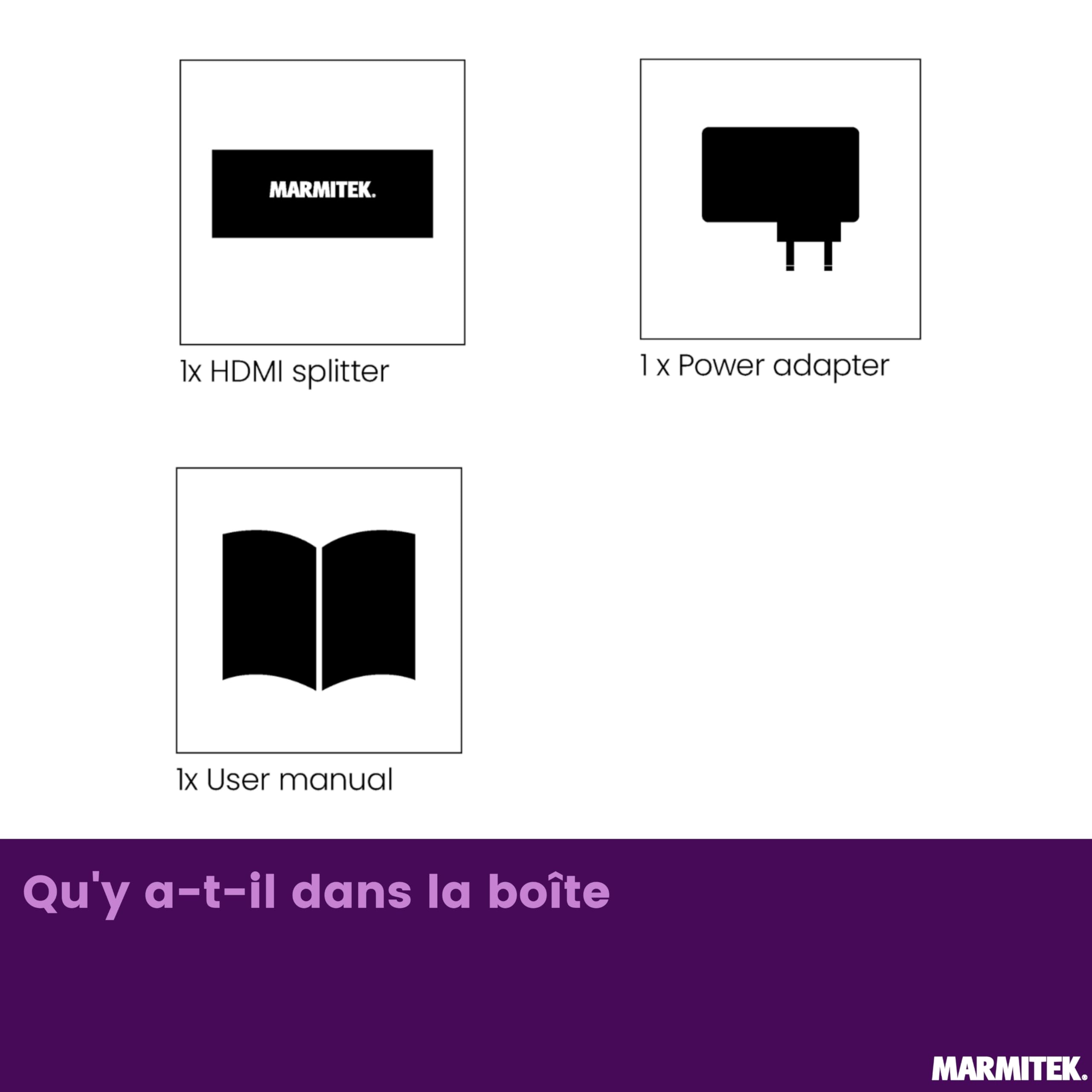Marmitek Split 814 Pro - Splitter HDMI 8K - Répartiteur 1 entrée 4 Sorties | Répartiteur HDMI pour TV et projecteur avec HDMI 2.1, 4K120, HDR, 48Gbps, extracteur audio, commutateur EDID et DTS-HD