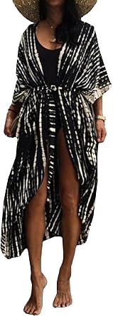 Moss Rose Women Summer Caftan Kimono Cardigan Open Fron Swimsuit Kaftan Maxi Beach Vacation Clothes with Belt