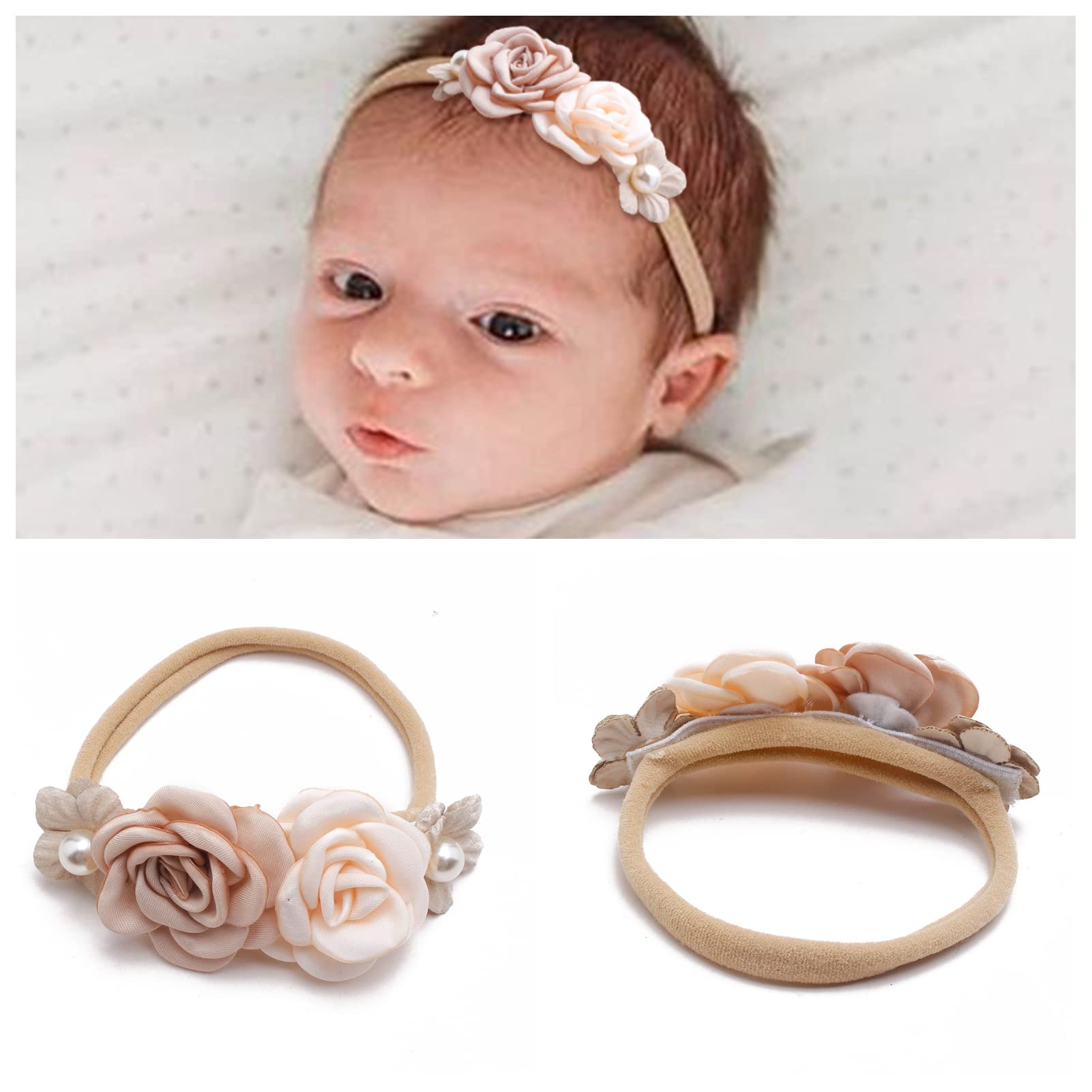 mligril 6pcs Baby Headbands Nweborn Flower Hair Bows for Girls-Infant Elastic Hair Band Bows Wraps Baby Headband Hair Accessories Gifts for Toddles