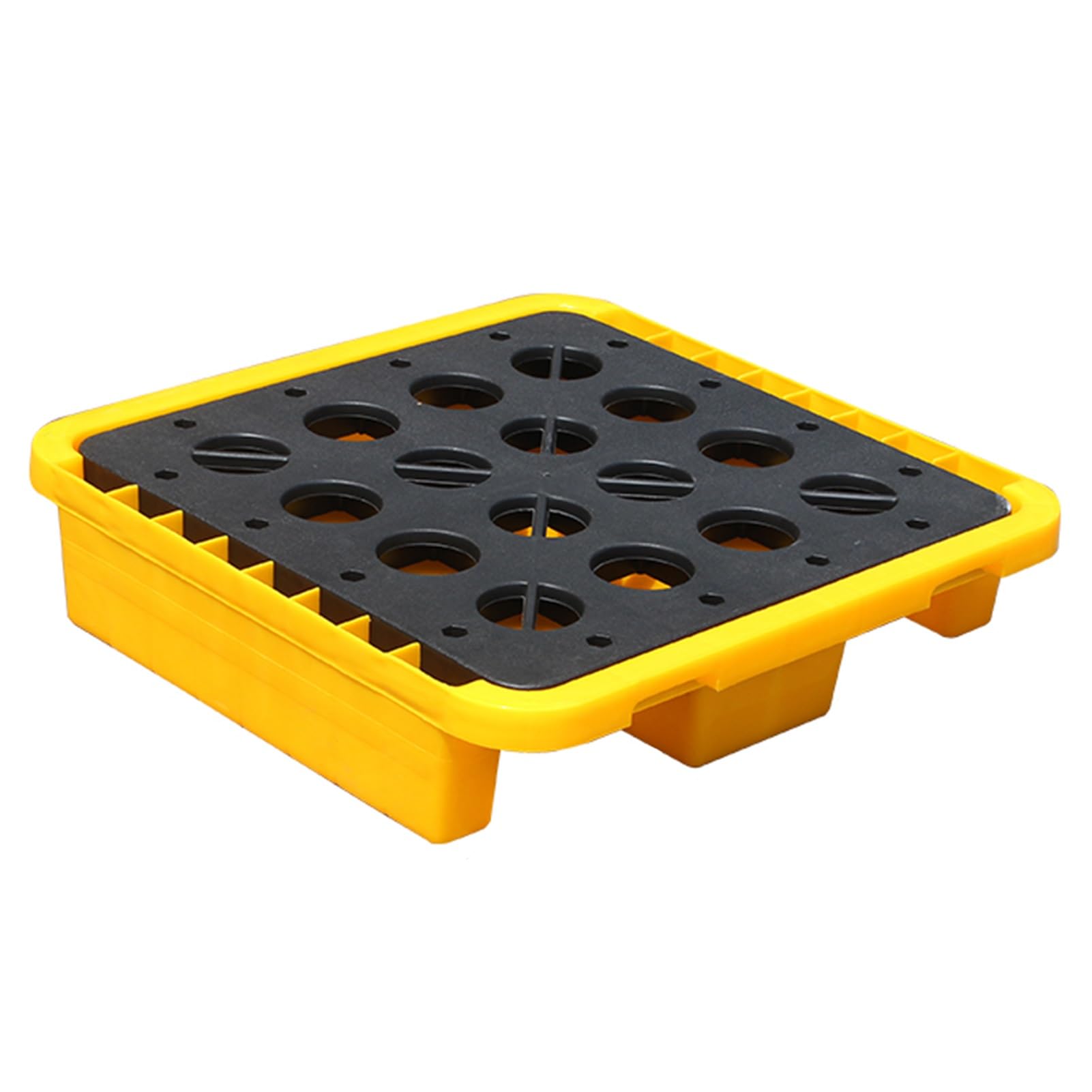 GYEQXKT Spill-Proof Oil Tank Tray – Leakproof Spill Containment Pallet, Modular Yellow & Black Polyethylene Platform with Drain for Warehouses & Workshops