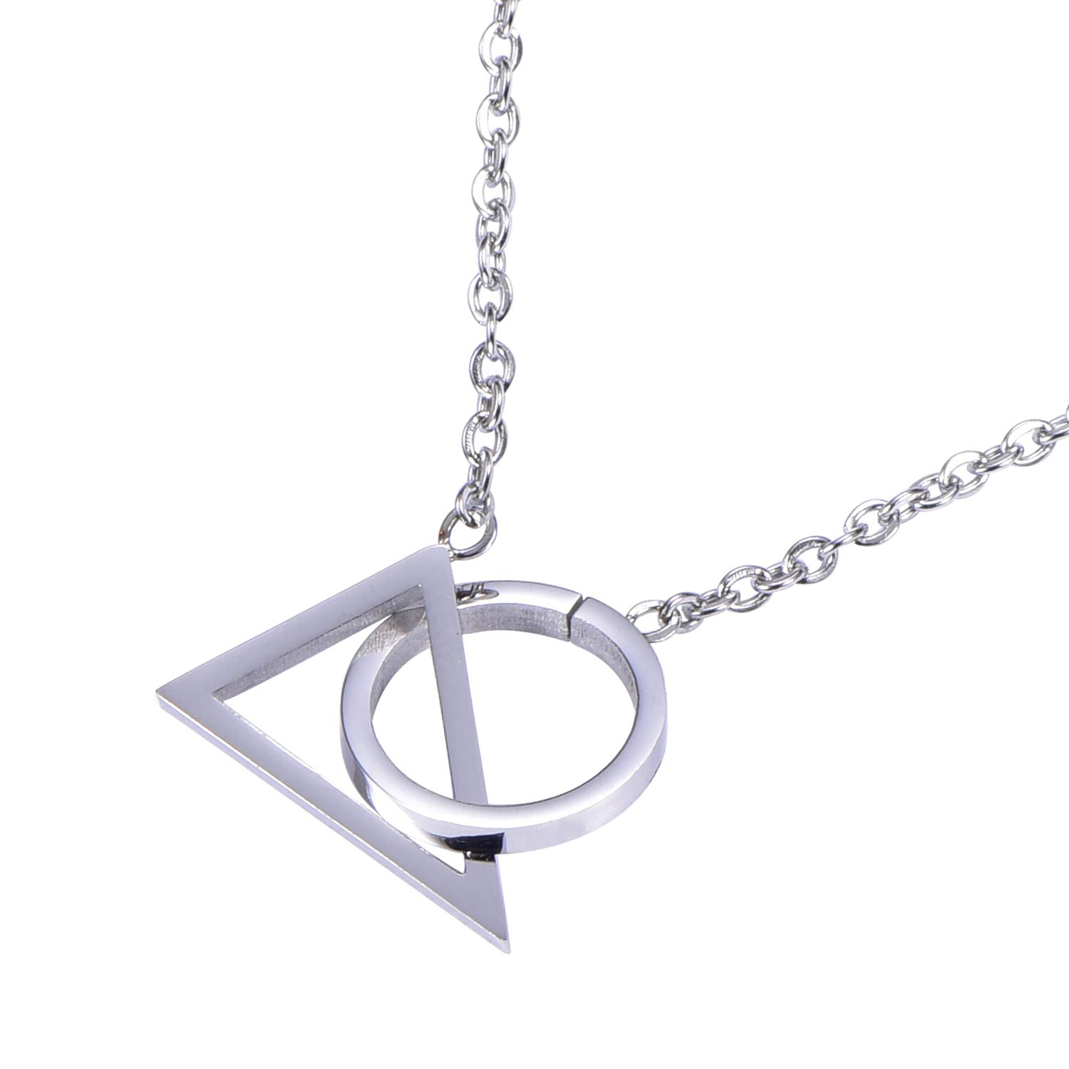 Women's Necklace with Symbols Pendant Silver Stainless Steel and Velvet Bag